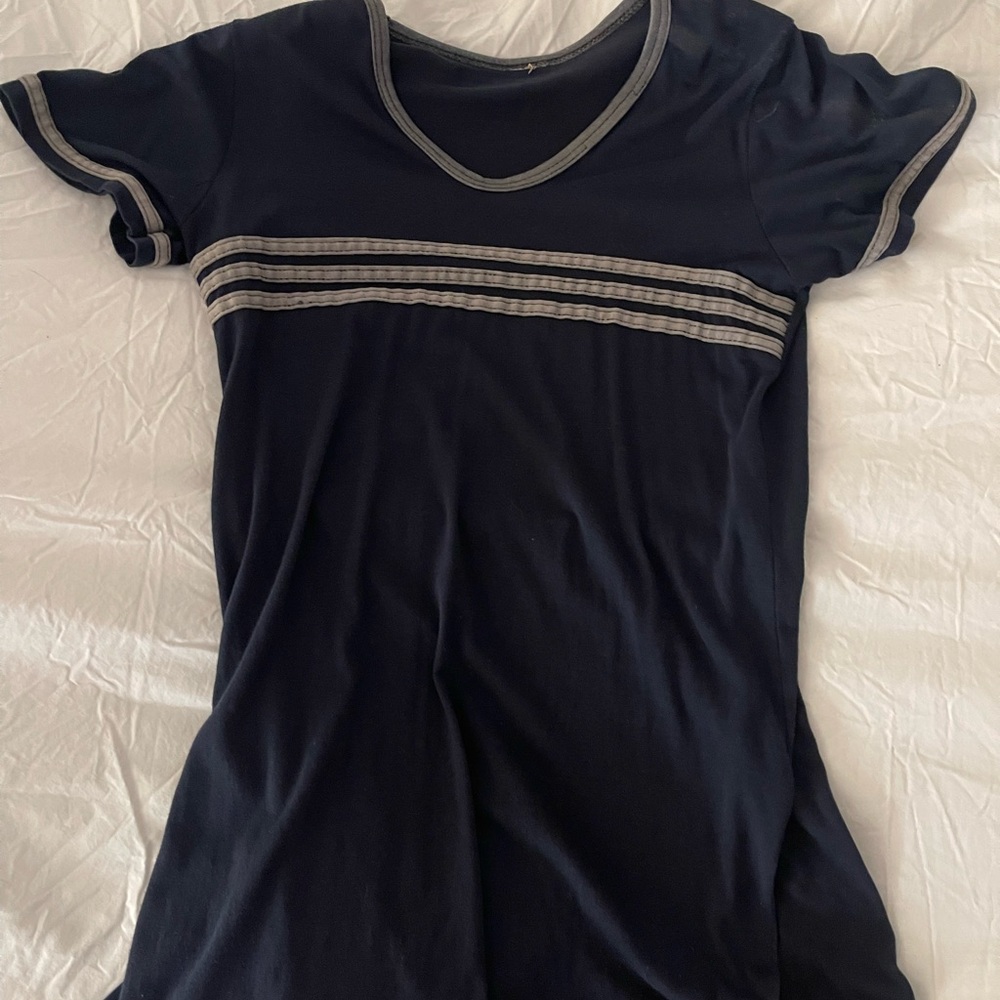 Rare Vintage Adidas Women’s Top:  Blue Short Sleeve Tee with Stripes